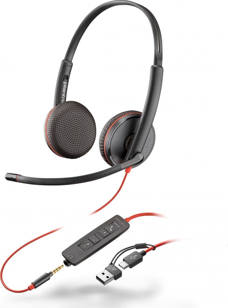 Kufje me mikrofon Poly Blackwire 3225, USB, me kabllo, të zeza