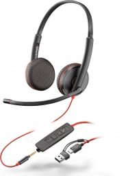 Kufje me mikrofon Poly Blackwire 3225, USB, me kabllo, të zeza