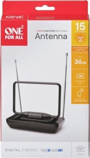 Antene e brendshme TV One For All SV 9125, DVB T T2 dhe DAB DAB+, e zezë