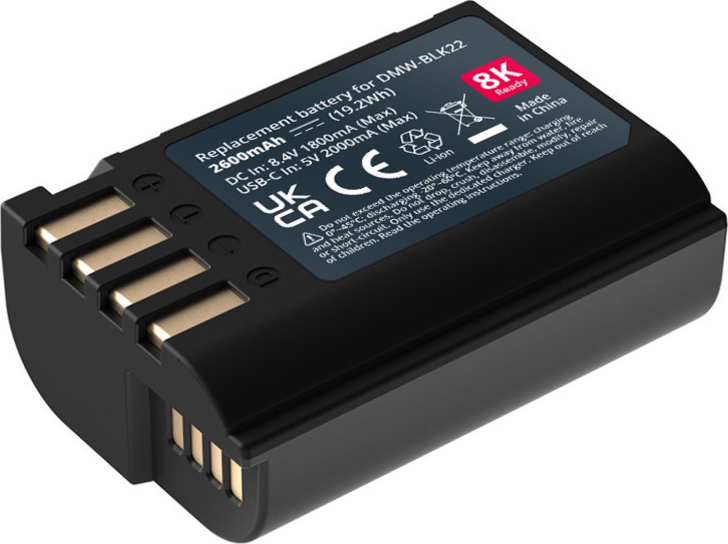 Bateri kamerë Mathorn MB-254, zëvendësuese Panasonic DMW-BLK22, karikim USB-C, e zezë