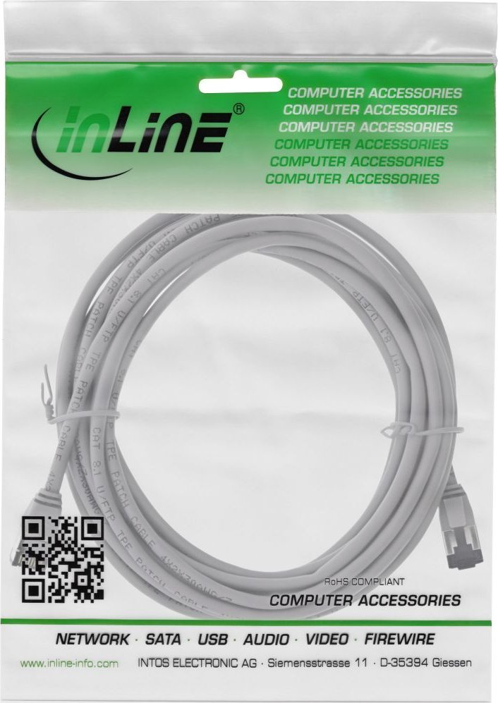 Кабел за мрежа InLine Patch Cable Slim, Cat 8.1, U/FTP, 7.5m, сиво
