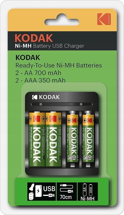 Karikues baterish Kodak USB Fast Charger, me 2x AA 750mAh, 2x AAA 300mAh, i bardhë