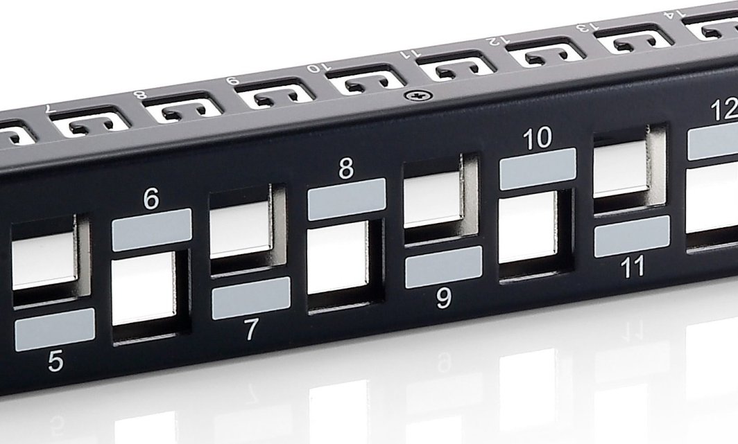 Patch panel Equip 24 porta Keystone Cat.6A, i ekranizuar, 1U, i zi