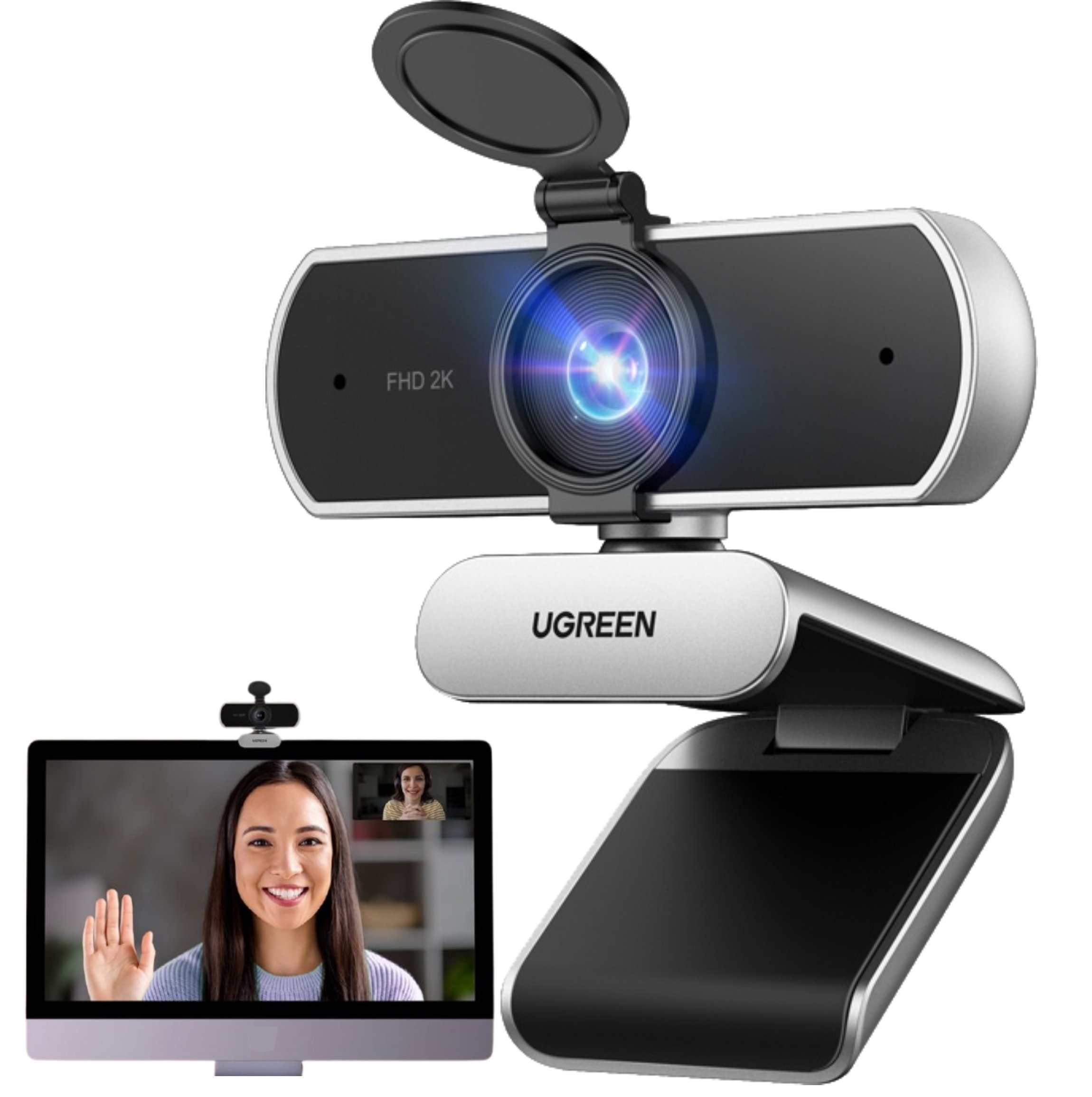 Веб камера UGREEN, 2K 1080P, вграден микрофон, капаче за приватност, црна