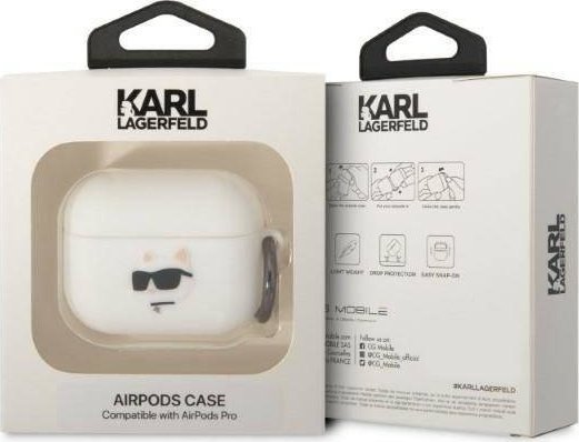 Mbulesë Karl Lagerfeld KLAPRUNCHH për Apple AirPods Pro, silikon, Choupette 3D, e bardhë