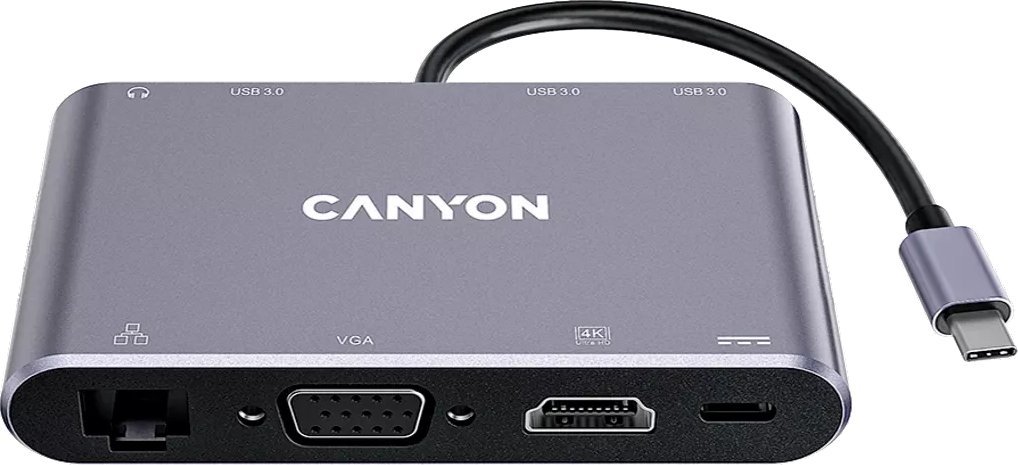 Hub USB C Canyon DS-14, 8 porta, USB 3.2 Gen 1, gri