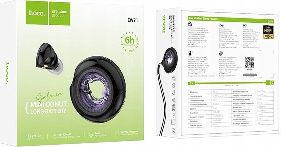 Безжични слушалки Hoco EW71 TWS, Bluetooth, со кутија за полнење, црни