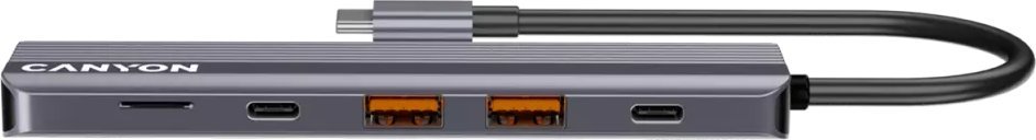 Hub USB C Canyon DS-17 6 in 1, HDMI, lexues microSD, gri