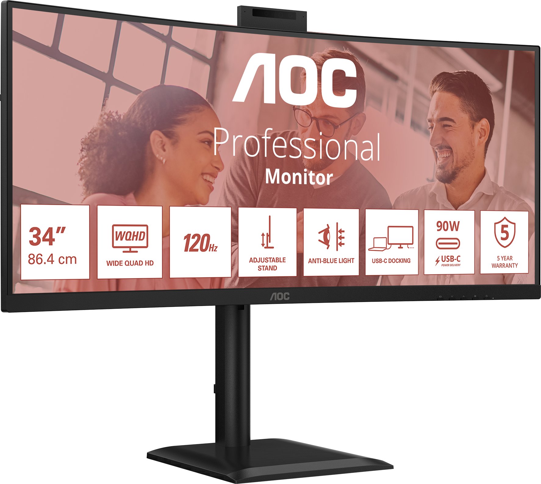 Монитор AOC E4 CU34E4CW, 34" UWQHD, 120Hz, црн