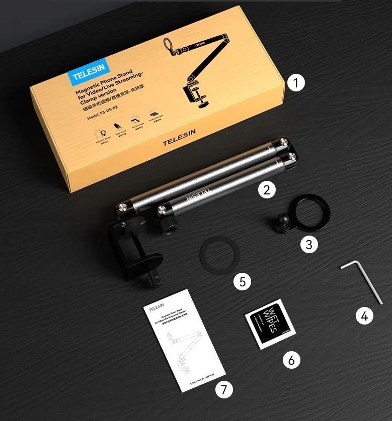 Магнетска држачка за телефон за маса TELESIN, за ајфон MagSafe и андроид, сива