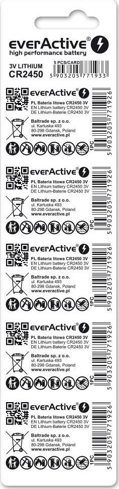 Bateri litium EverActive CR2450, set 5 copë