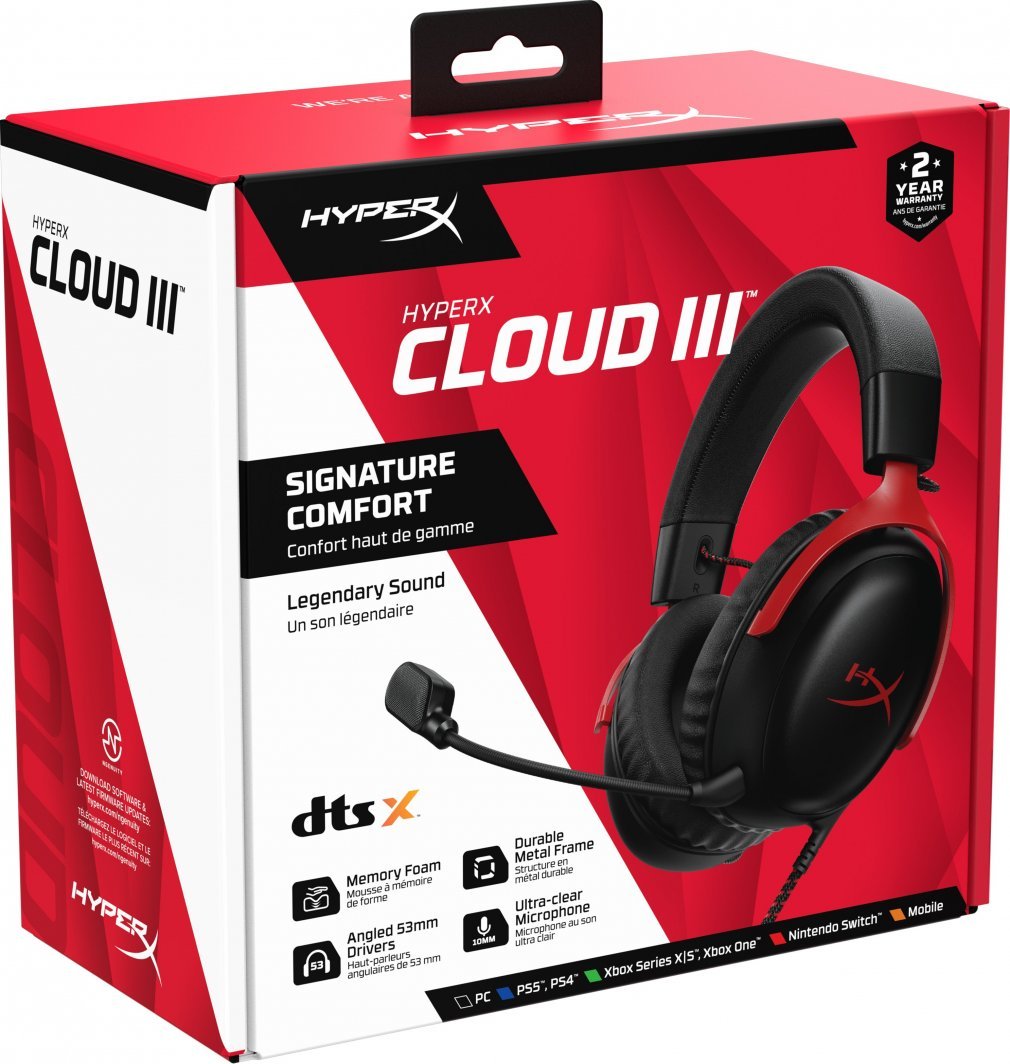 Kufje HyperX Cloud III (727A9AA), të zeza/ kuqe