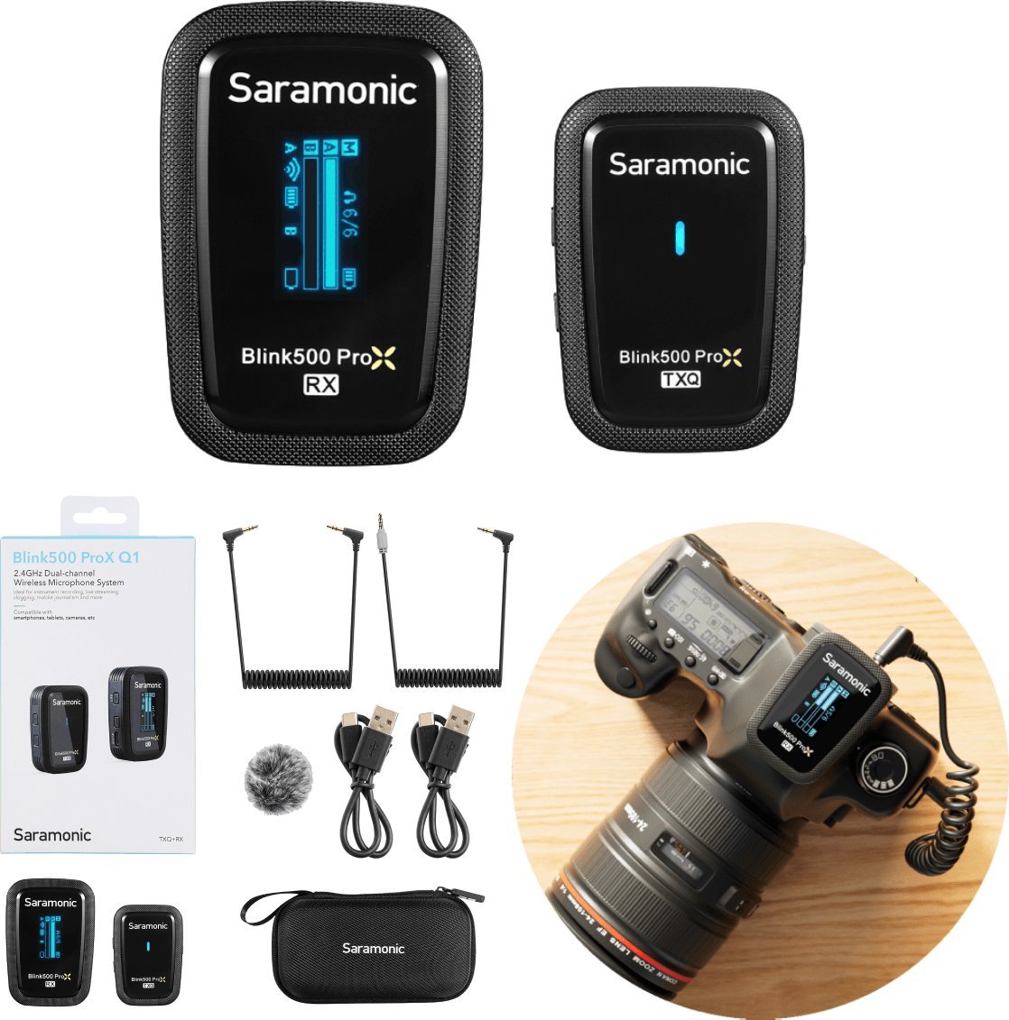 Mikrofon pa tela Saramonic Blink500 ProX Q, lavalier, për iPhone Android DSLR PC, i zi