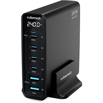 Karikues GaN CubeNest S6D0, 240W, 6 porta USB A USB C, i zi