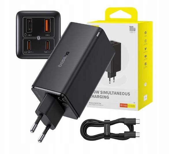 Karikues murale Baseus GaN6 Pro, 100W, 4 porta USB C USB A, i zi