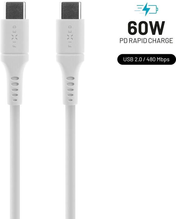Kabllo karikimi dhe të dhëna FIXED USB-C - USB-C, USB 2.0, PD 60W, 0.5m, e bardhë