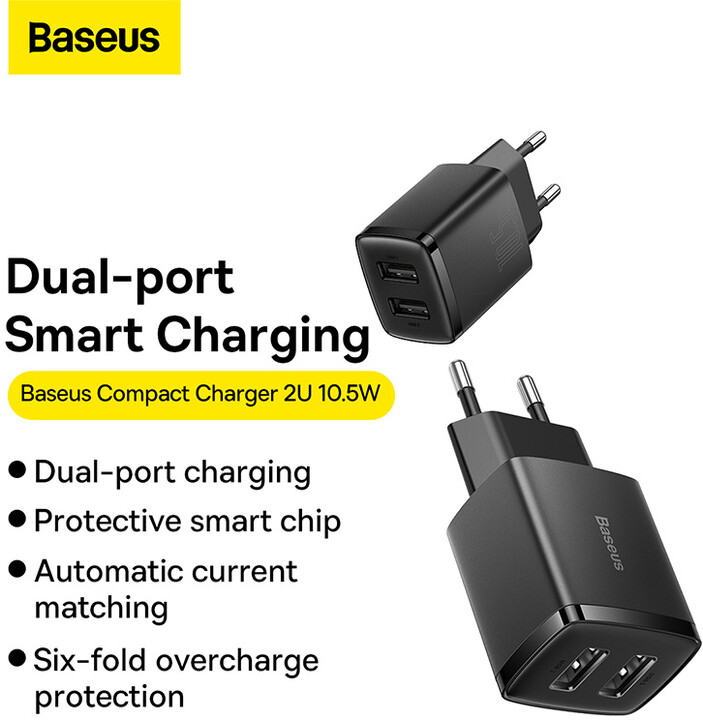Karikues Baseus, 2xUSB-A, 10.5W, i zi