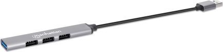 Hub USB Manhattan USB A 4 porta, 1x USB 3.2 Gen1 5 Gbps, 3x USB 2.0, alumin gri hapësinor