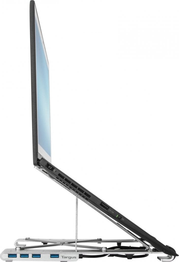 Држач за лаптоп Targus Portable Laptop Stand, со USB приклучник, алуминиум, сив