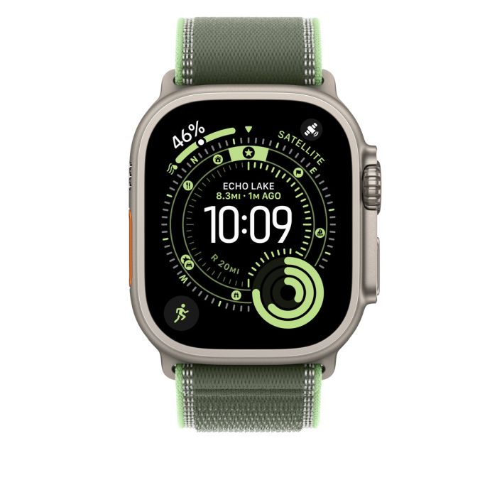 Apple Watch 49mm Loop, Green/Neon Trail Loop, M/L, Natural Titanium Finish