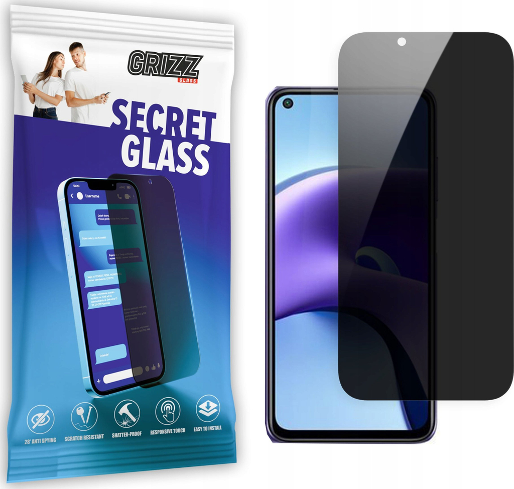 Xham mbrojtës privatësie Grizz SecretGlass për Xiaomi Redmi Note 9 5G, ekran i plotë, i zi