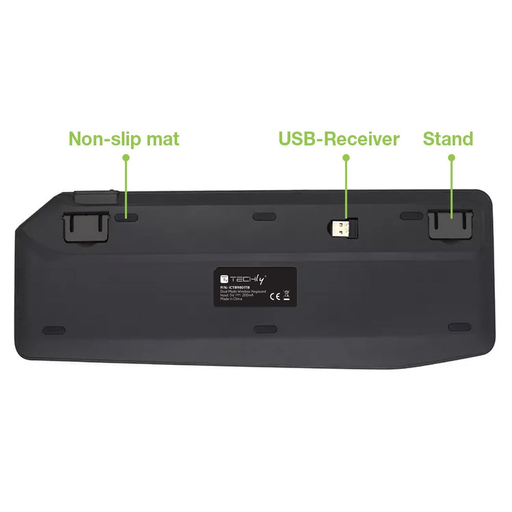Tastierë universale Techly ICTB9801TB, RF Wireless + Bluetooth, RGB, e zezë