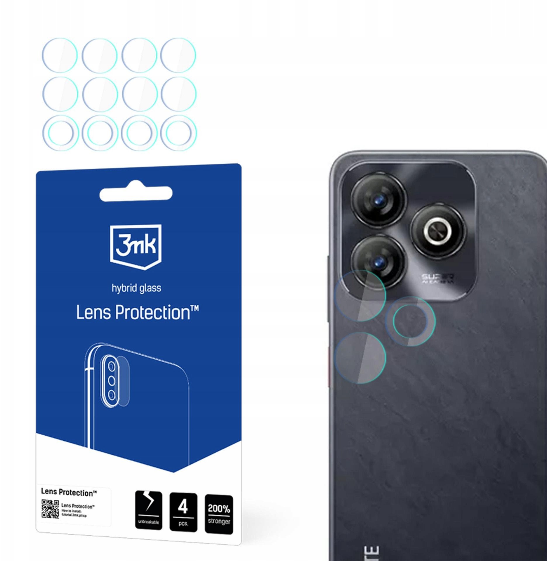 Mbrojtës lente 3mk për ZTE Blade V60 Smart, xham hibrid, transparent