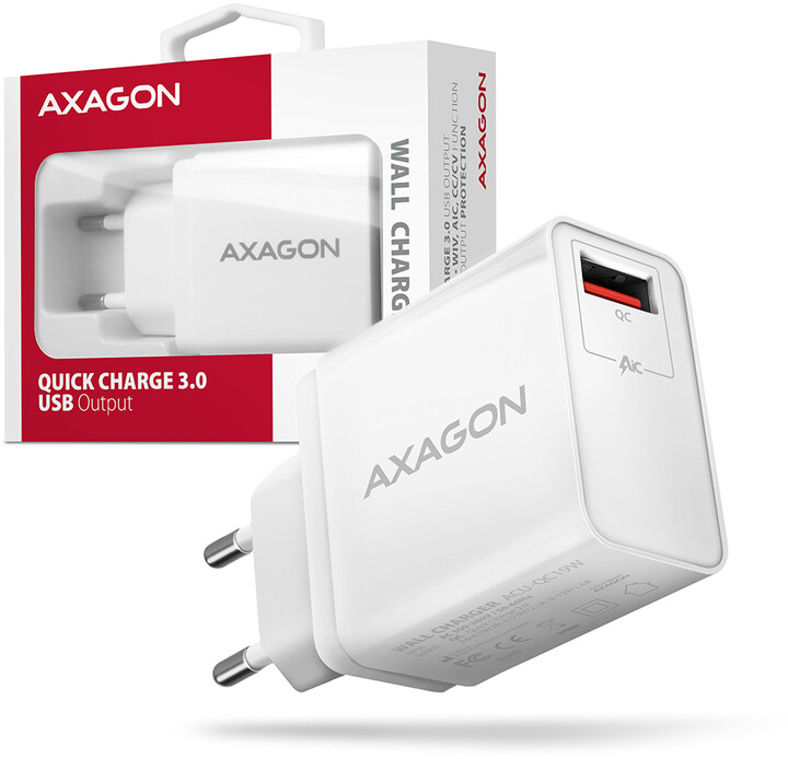 Karikues AXAGON ACU-QC19, QUICK, 1x port QC3.0/AFC/FCP/SMART, 19W, i bardhë
