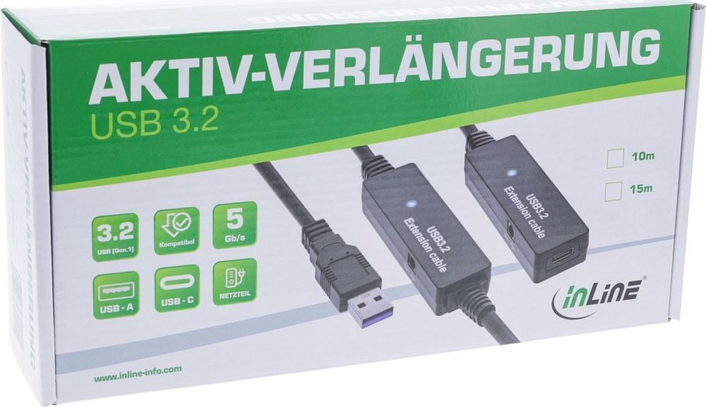 Активен продолжен кабел InLine USB 3.2 Gen 1, USB A во USB C