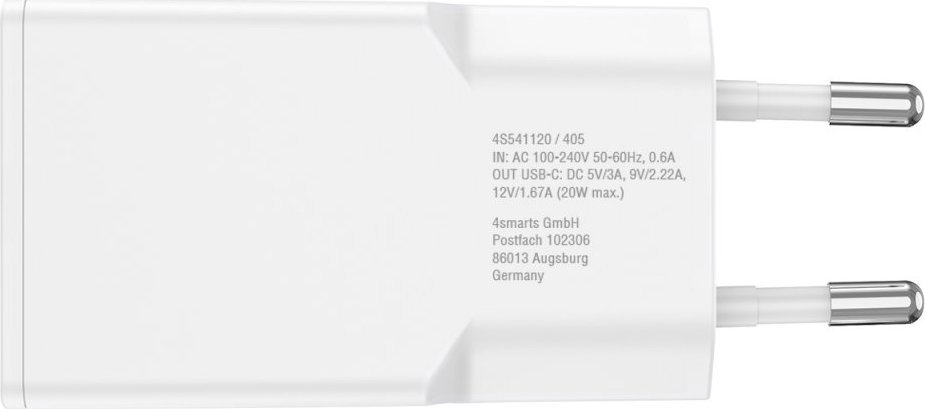 Karikues 4smarts PDPlug Slim, 20W GaN, USB C me kabllo 1.5m, i bardhë