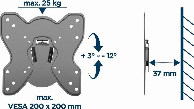 Ѕиден држач за ТВ Гембирд WM-42T-03, 23"-42", 25 kg, црна