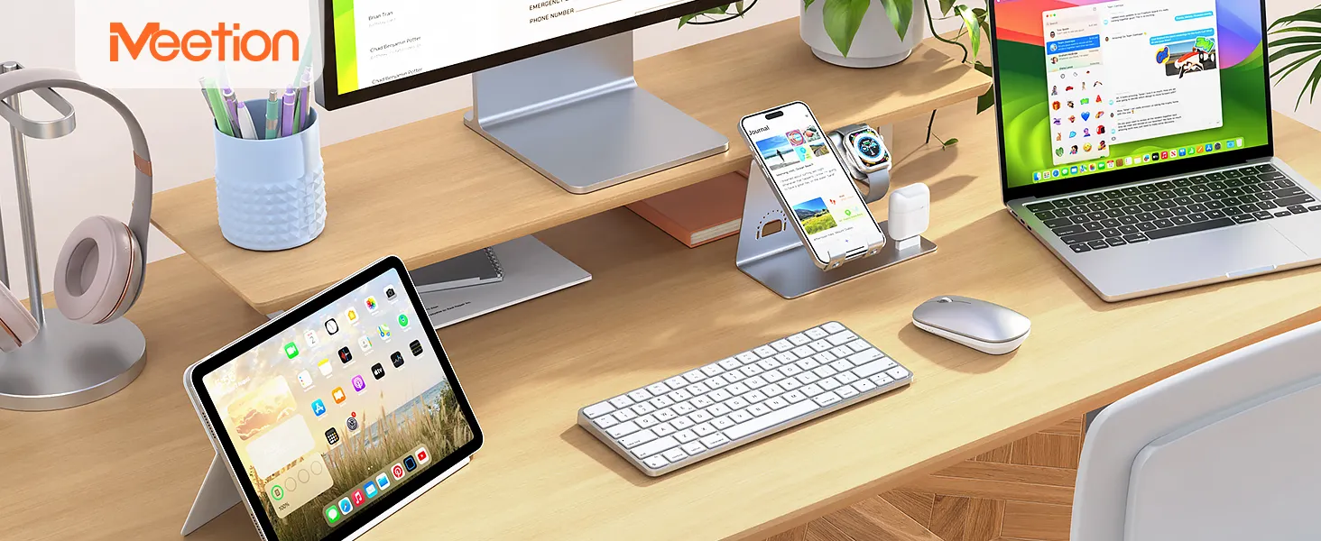 Tastierë Wireless Dual-Mode Meetion C210 (2.4GHz + Bluetooth) për Mac & Windows , White