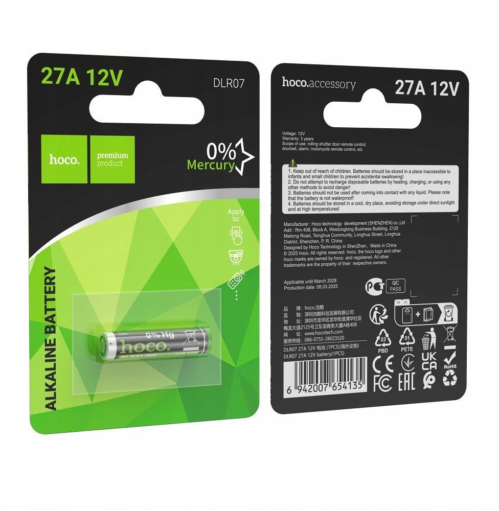 Bateri Hoco DLR07 27A, 12V, 25mAh