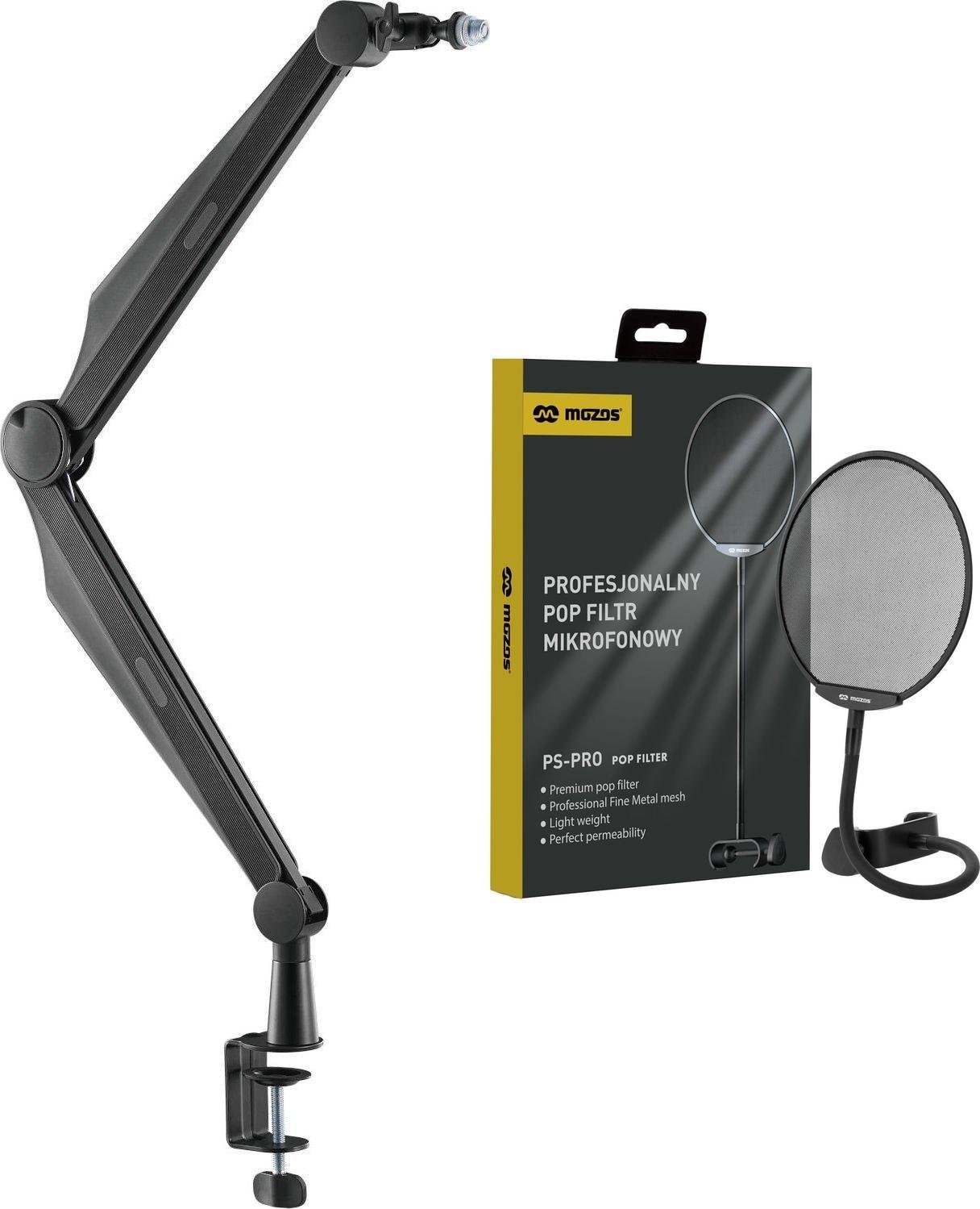 Stativ mikrofoni Mozos SB41, 80 cm, me pop filter PS PRO, i zi