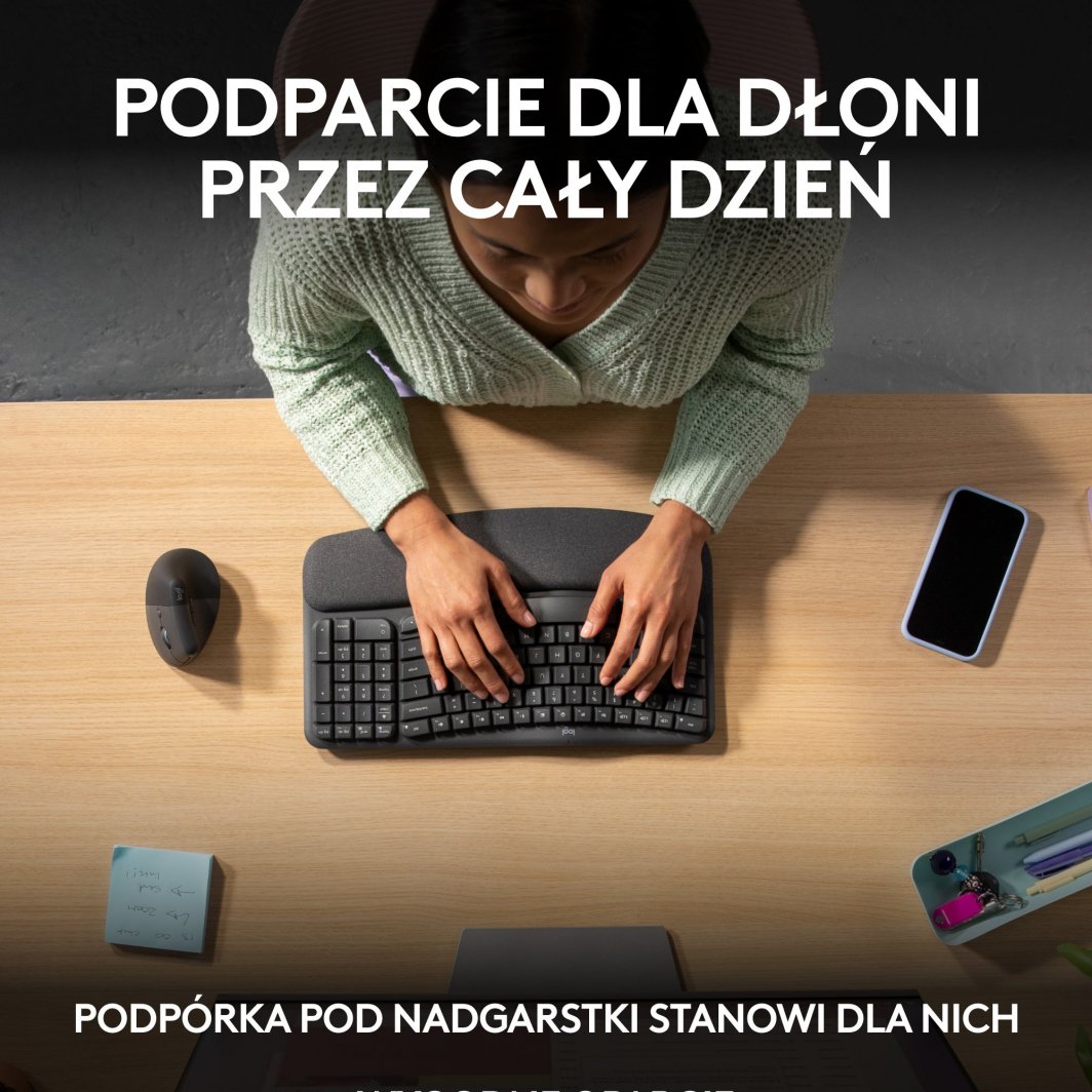 Tastierë Logitech Wave Keys, ergonomike, pa tela, grafit