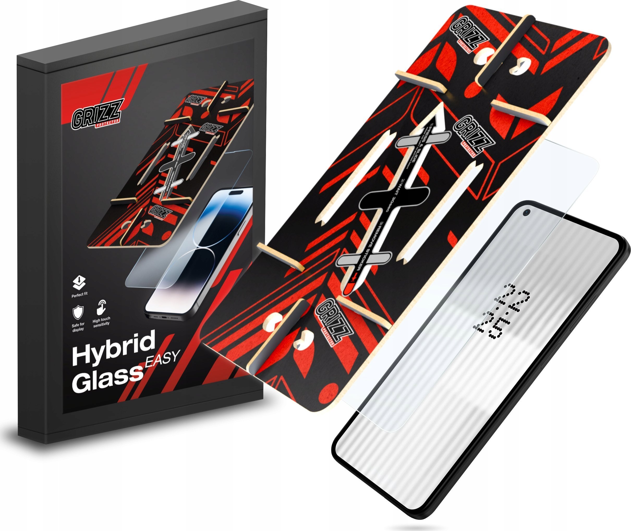 Xham hibrid mbrojtës GrizzGlass HybridGlass Easy për Nothing Phone 1, transparnet