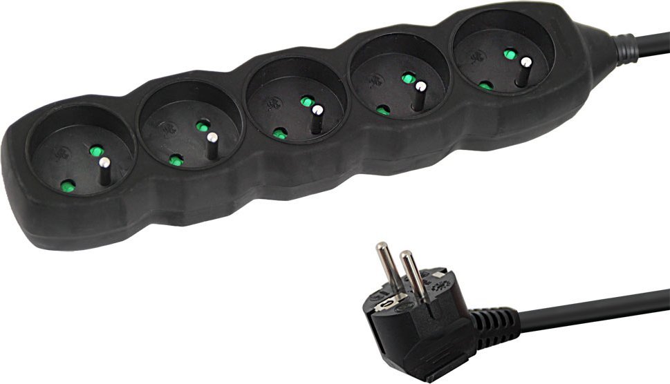 Продолжен приклучок Есперанца, 5 излези, кабел 3 m, црн