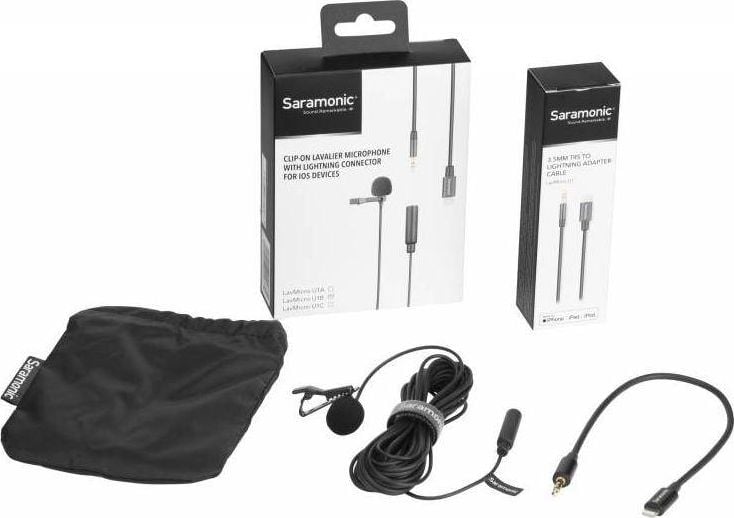 Mikrofon lavalier Saramonic LavMicro U1B, Lightning për iPhone, kabllo 6m, i zi