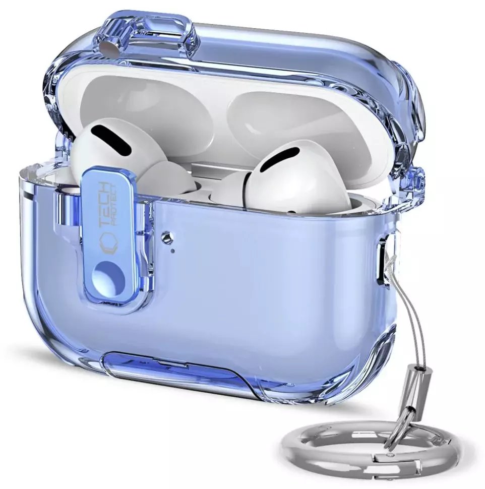 Mbulesë Tech-Protect Bounce Pro për AirPods Pro 3, silikon, me karabinë, blu