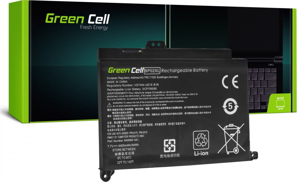 Bateri laptopi Green Cell BP02XL, 4400mAh, për HP Pavilion, e zezë