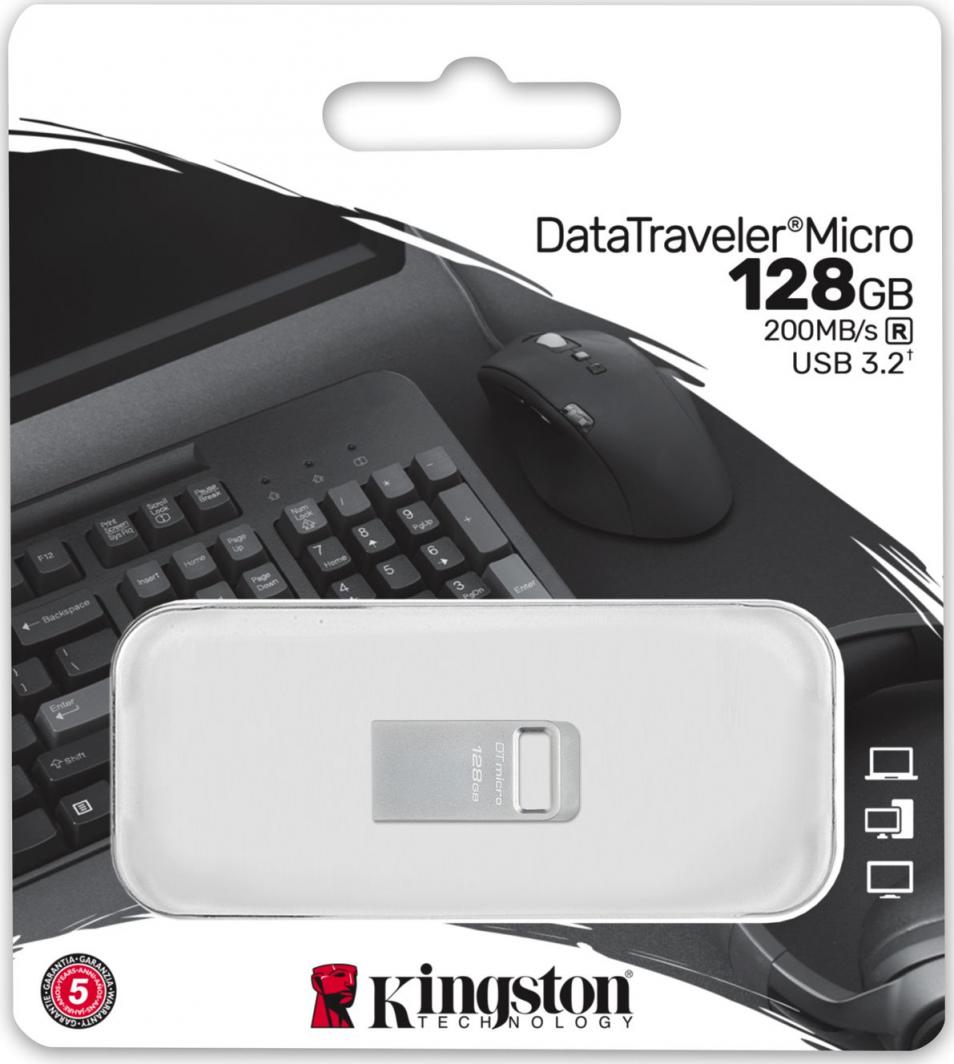 USB Kingston DataTraveler Micro Gen 2, 128 GB, e argjendtë