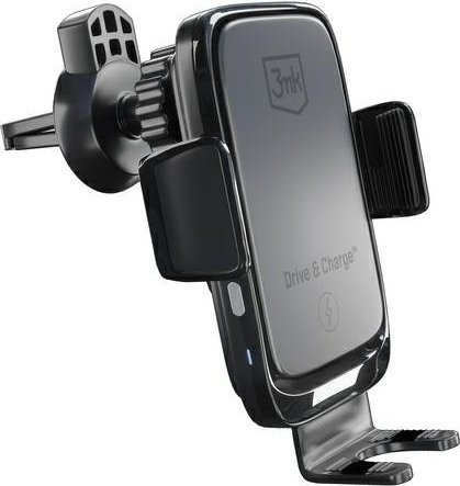 Mbajtës telefoni për veturë 3MK Drive &amp; Charge, karikim wireless 15W, montim në grilë dhe xham, i zi