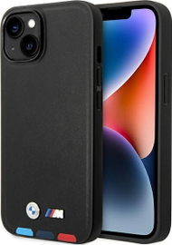 Mbulesë telefoni BMW Leather Stamp Tricolor për iPhone 14 Plus 6.7", lëkurë, e zezë