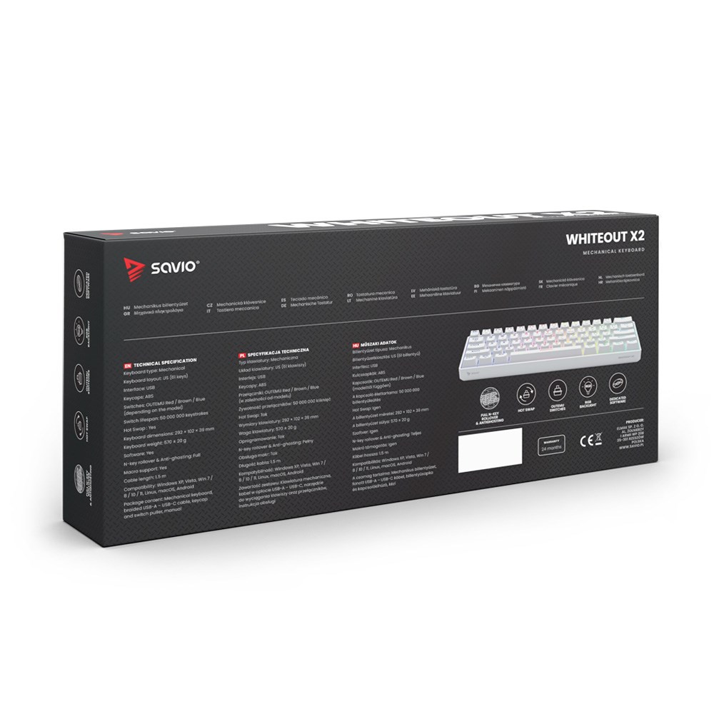 Tastierë mekanike Savio Whiteout X2 OUTEMU Blue, 60%, e bardhë