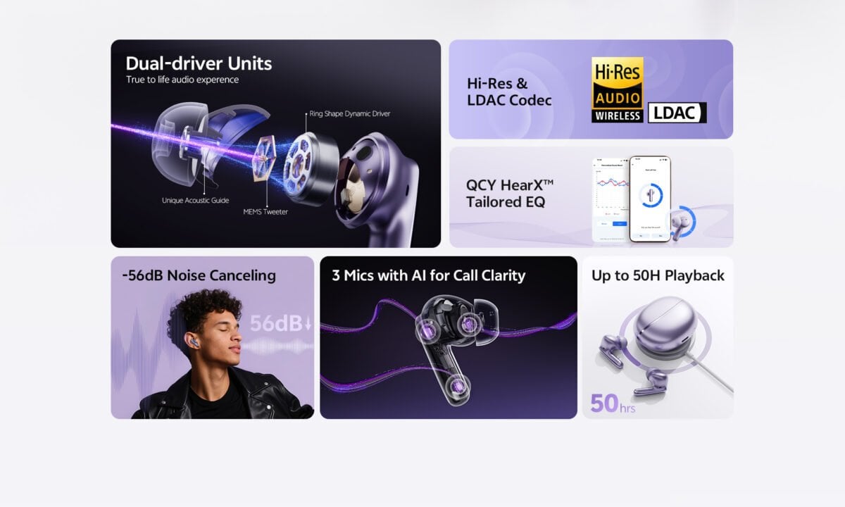 Kufje wireless QCY MeloBuds N70, ANC adaptive, Hi Res Audio LDAC, të zeza