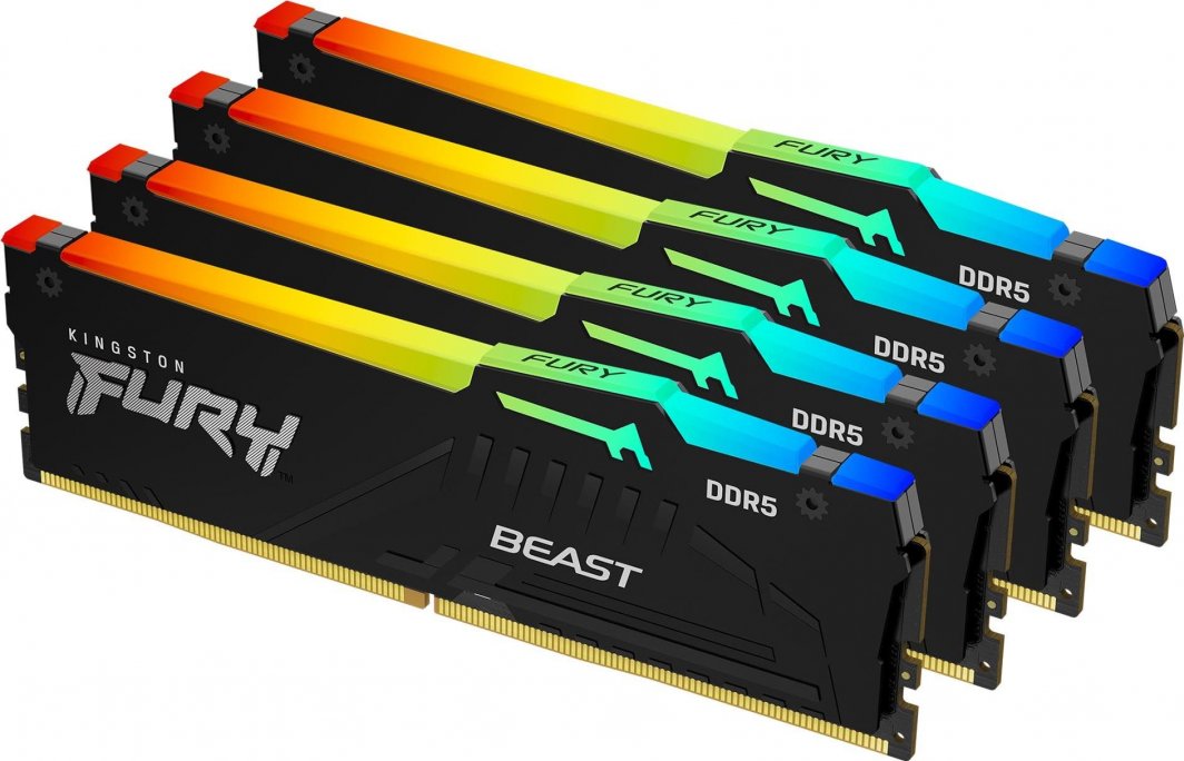 Memorie Kingston Fury Beast RGB, DDR5, 128 GB, 5200 MHz, CL40, KF552C40BBAK4-128