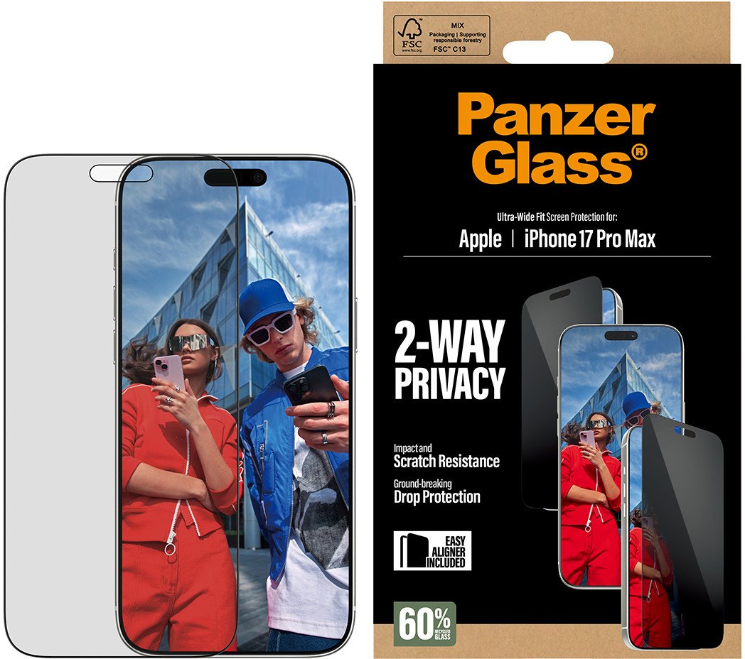 Заштита за екран PanzerGlass 2 Way Privacy за iPhone 17 Pro Max, Ultra Wide Fit, со EasyAligner, проѕирна