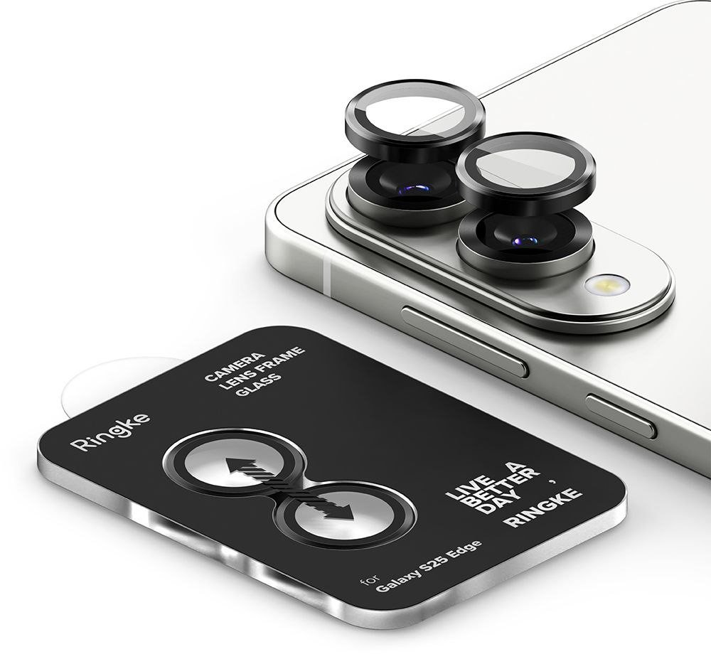 Mbrojtëse kamere Ringke Camera Frame Protector Galaxy S25 Edge, set 2 copë, alumini dhe xham, e zezë