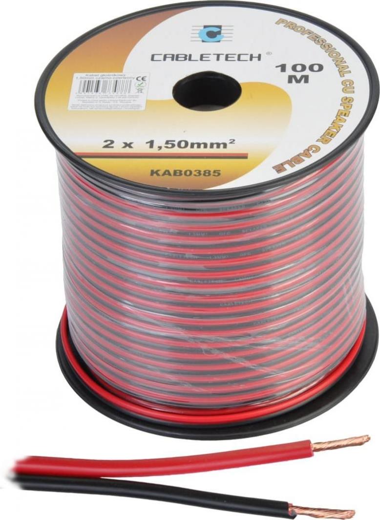 Cabletech Кабел за звучници, 1.5mm, Црно-Црвено