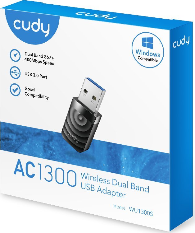Безжична мрежна картичка Cudy WU1300S, УСБ, Ви-Фи 5, црна